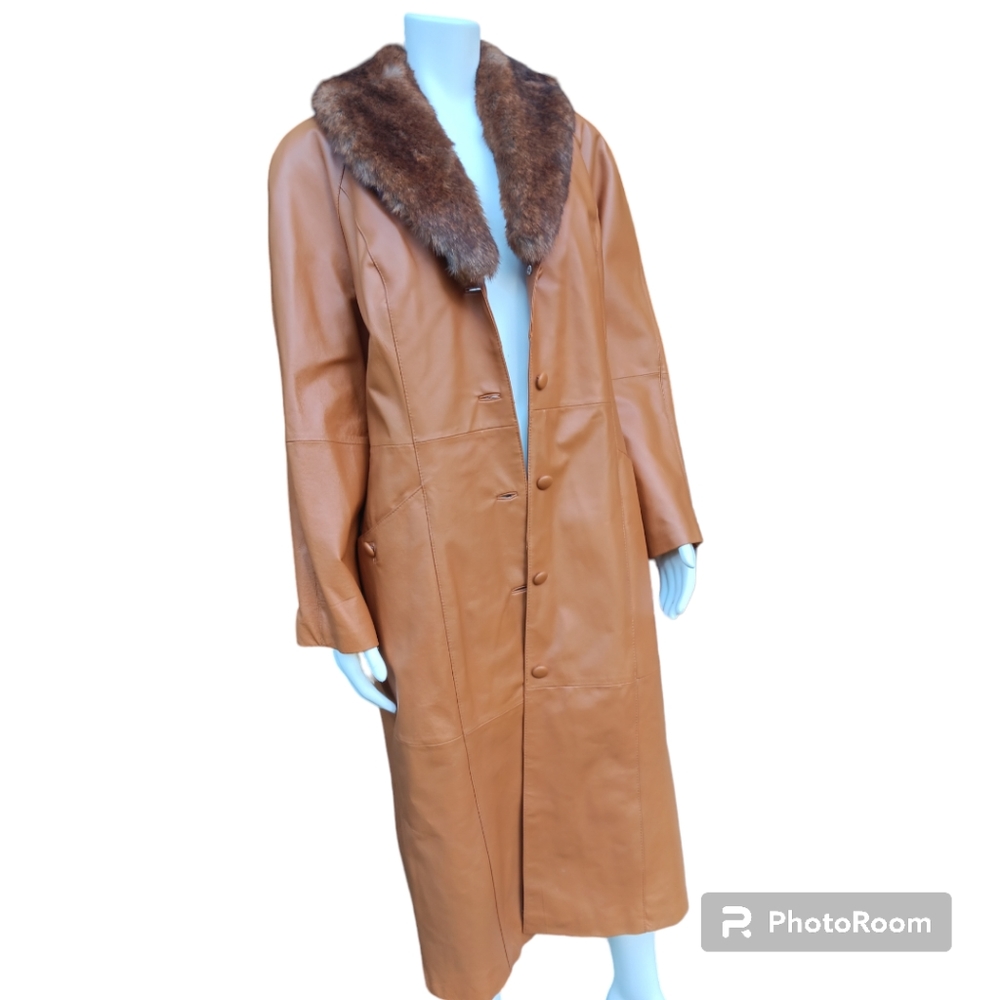 COPY - Terry Lewis Thermolite Trench Leather Coat Fur Collar Large